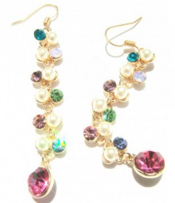 Boucles d'oreilles dorées cascade strass couleur