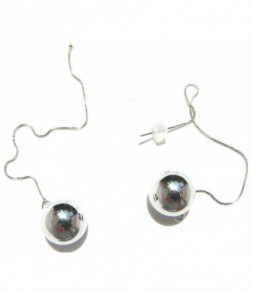 Boucles d'oreilles, perle argentée sur chainette