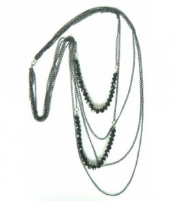 Sautoir perles de verre noires et chaines