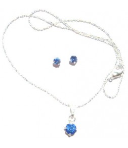 Pendentif sur chaine et boucles d'oreilles strass bleu