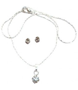 Pendentif sur chaine et boucles d'oreilles strass blanc