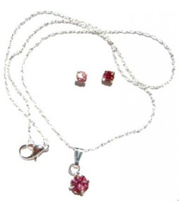 Pendentif sur chaine et boucles d'oreilles strass rose