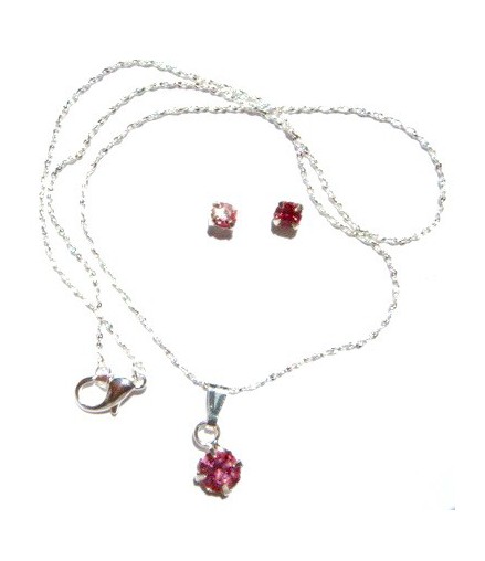 Pendentif sur chaine et boucles d'oreilles strass rose