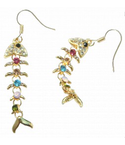 Boucles d'oreilles poissons dorés et strass couleur