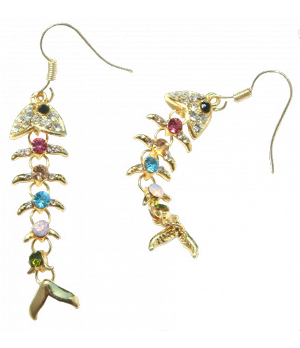 Boucles d'oreilles poissons dorés et strass couleur