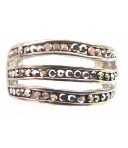 Bague 3 lignes strass ton argent vieilli