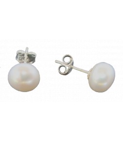 Boucles d'oreilles véritable perle de culture d'eau douce d'Asie blanches montées sur argent