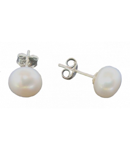 Boucles d'oreilles véritable perle de culture d'eau douce d'Asie blanches montées sur argent