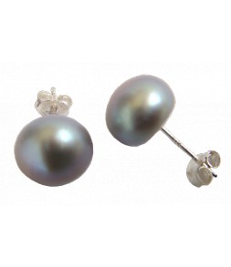 Boucles d'oreilles véritable perle de culture d'eau douce d'Asie grises montées sur argent