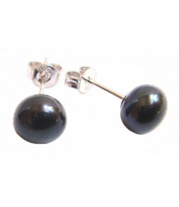 Boucles d'oreilles véritable perle de culture d'eau douce d'Asie noires montées sur argent