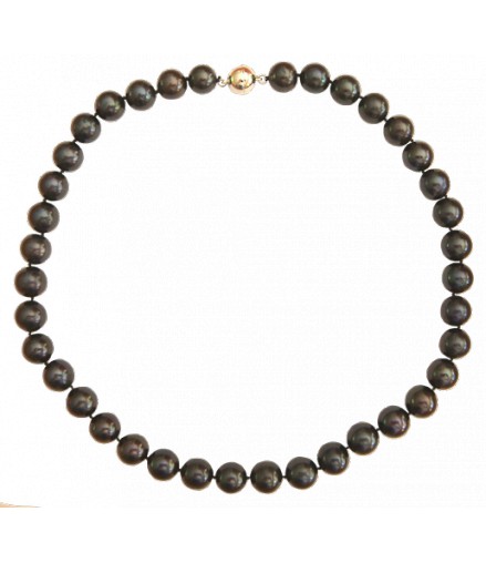 Superbe collier en véritables perles de culture d'eau douce d'Asie noires, fermoir aimant