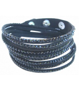 Bracelet wrap 2 tours strass noirs
