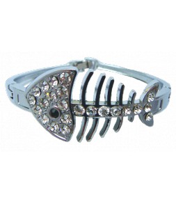 Bracelet rigide articulé poisson argenté et strass