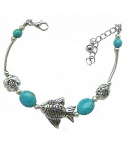 bracelet argenté turquoise et poisson