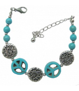 bracelet argenté turquoise et peace and love P&L