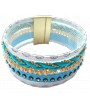 bracelet manchette cuir bleu blanc strass fermoir aimant