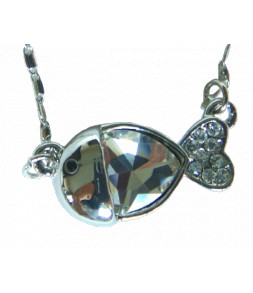 collier argenté chaine et pendentif poisson strass