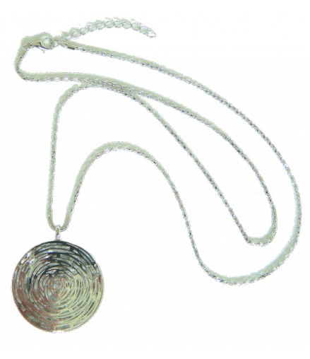 sautoir argenté pendentif rose filigrane