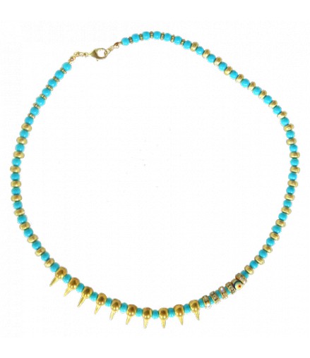 collier ras du cou doré turquoise strass oeil