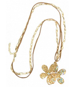 collier lacet chaine dorée et fleur