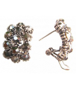 boucles d'oreilles fantaisie demi anneaux strass anthracites