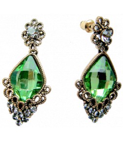 boucles d'oreilles fantaisie style ancien strass vert