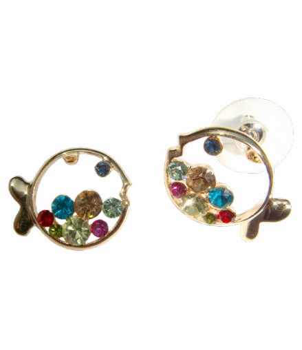 Boucles d'oreilles poissons dorés et strass couleur