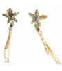 Boucles d'oreilles étoiles filantes, CLIPS dorés, strass couleur