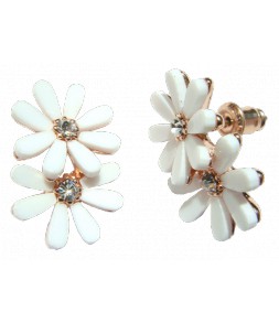 Boucles d'oreilles deux fleurs blanches et strass