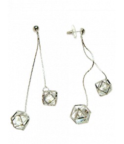 Boucles d'oreilles argentées, strass dans cage