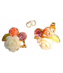 Boucles d'oreilles duo de roses et strass