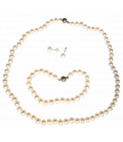 Parure collier et bracelet et BO véritables perles de culture d'eau douce