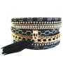 Bracelet manchette aimant noir et pompon